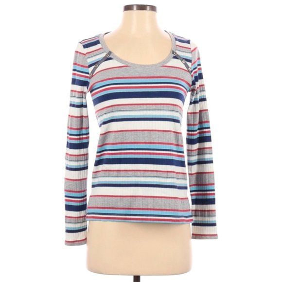 POSTAGE STAMP Blue Print Long Sleeve T-Shirt - Picture 1 of 5